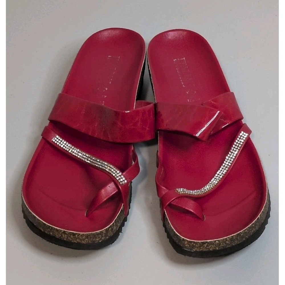 Italian Shoemakers Women's Slide Sandals with Neutral Rhinestone Red 11 M Italy